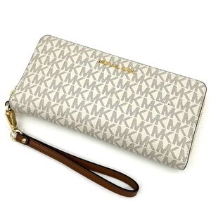 Michael Kors Large Continental Wallet Wristlet Vanilla/Brown